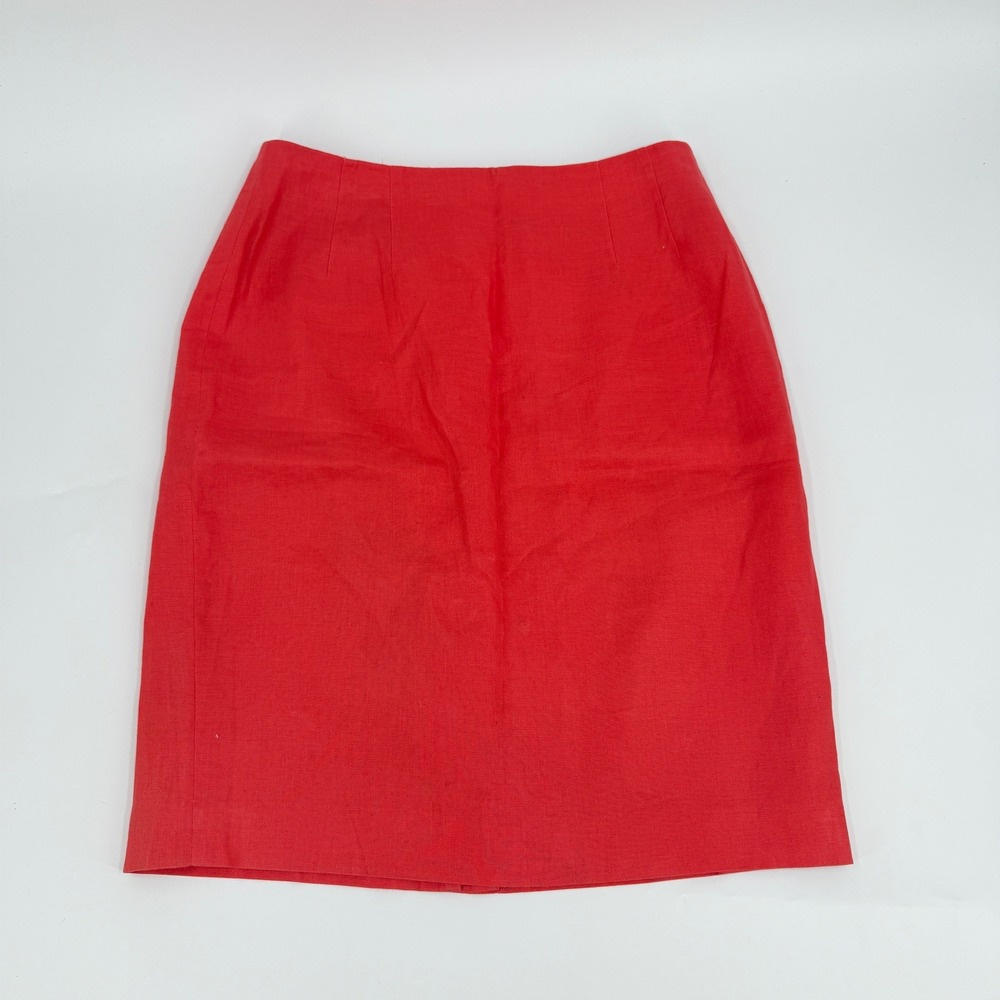 Preston & York Linen Skirt Pencil Straight 90s Vintage Women Size 14 Red Solid